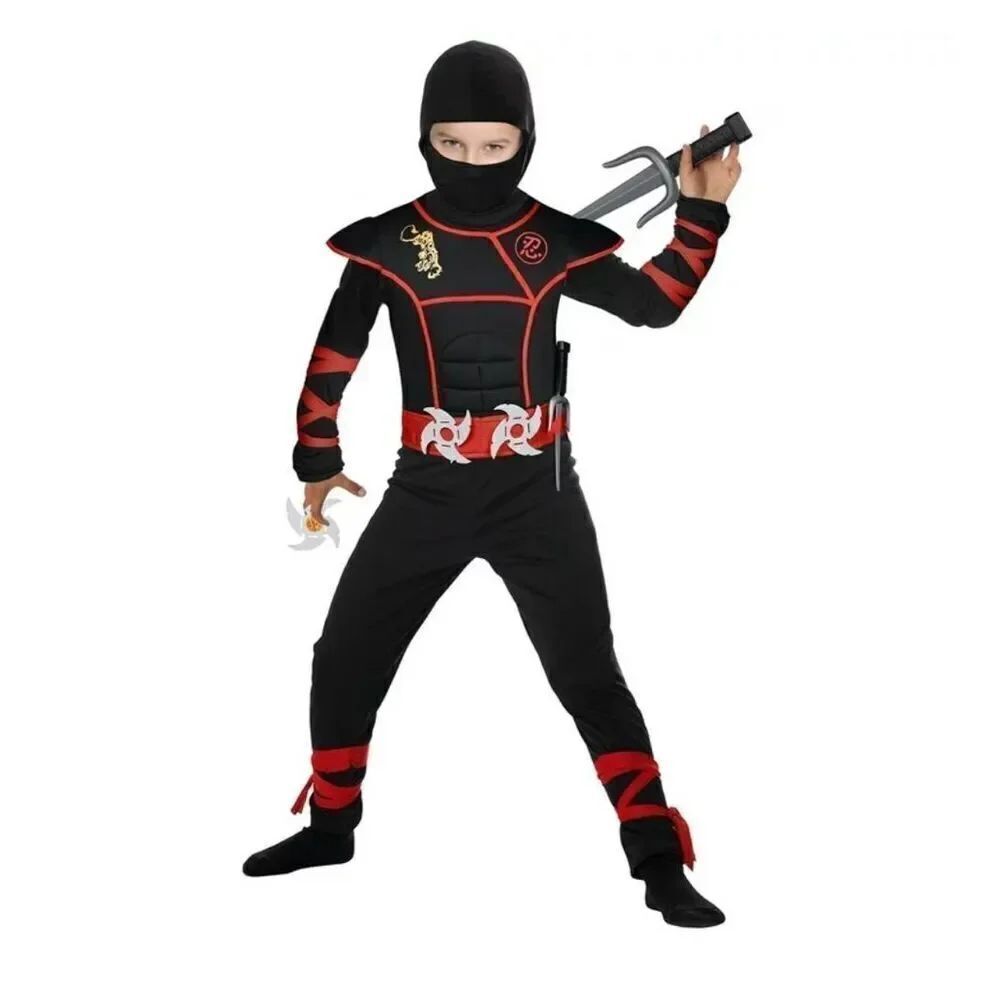 Ninja Kid Costume Jumpsuit Foam Stars Ninja Accessories Halloween Boys Size M